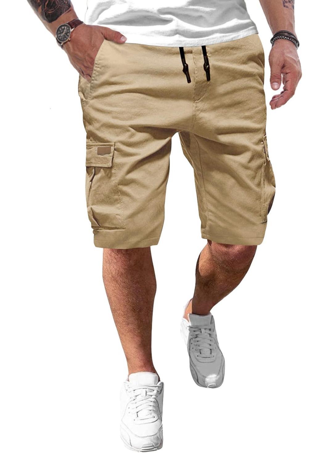 JMIERR Kurze Hosen Herren Baumwolle Cargo Shorts Herren Sommer Freizeithose mit Taschen S D Khaki, S