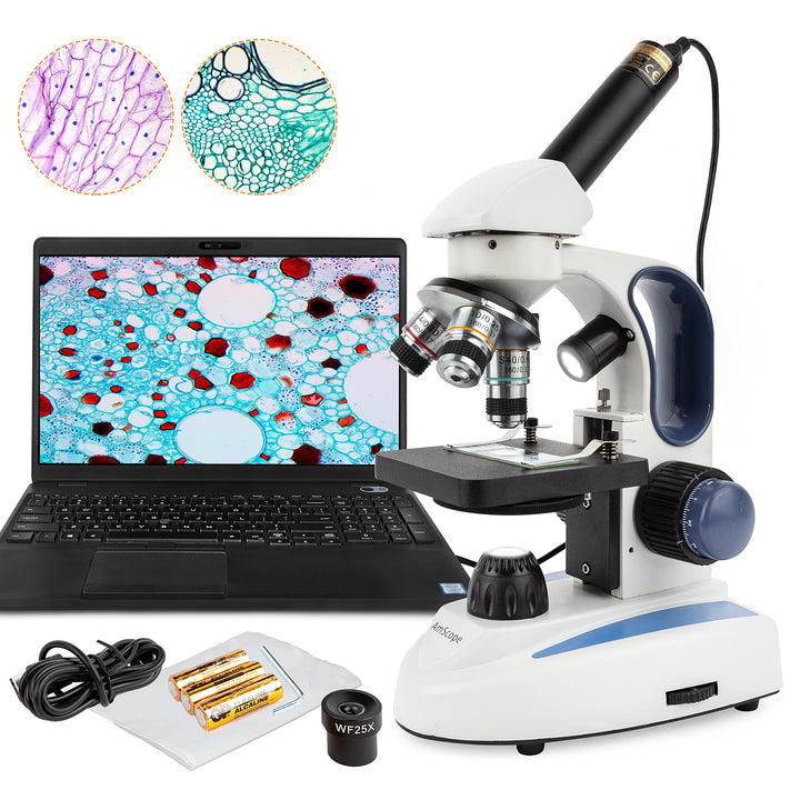 AmScope M158C-E3 Biologie Wissenschaft Metallglas Studentenmikroskop mit 3MP Digitalkamera, 40X-1000