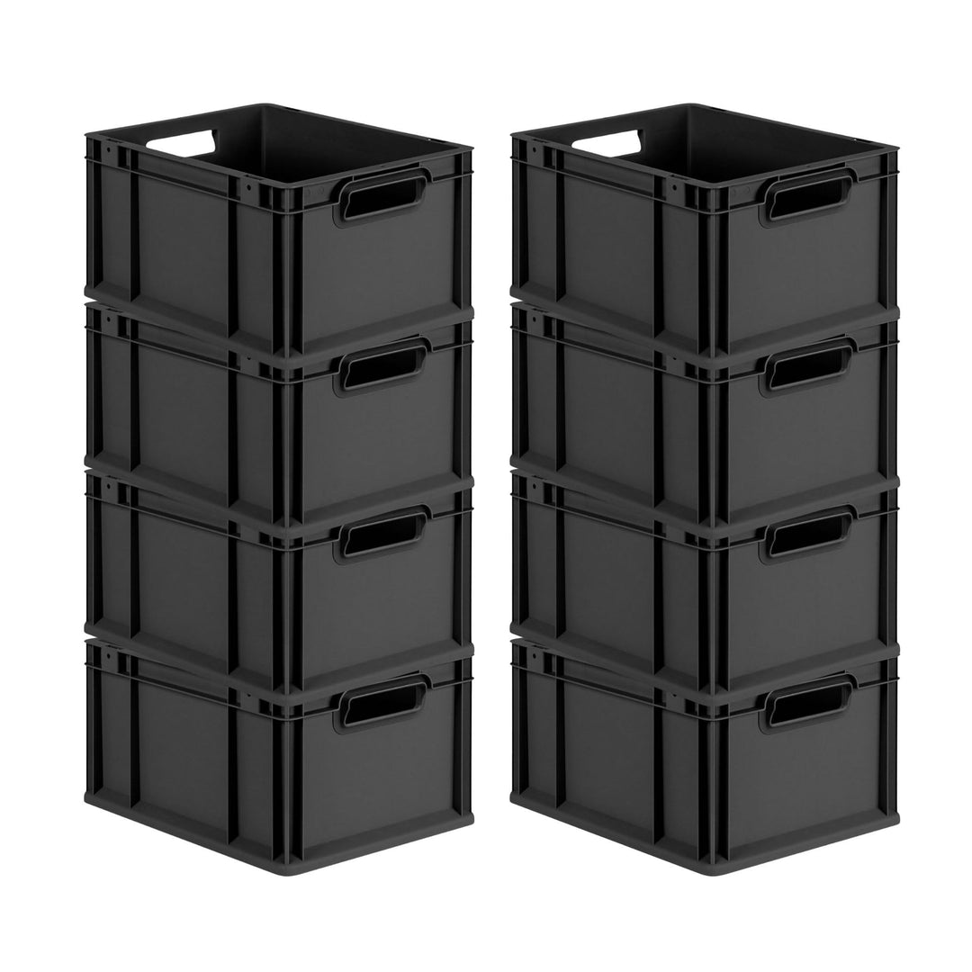 PROREGAL SuperSparSet 8x Eurobox NextGen Grip | HxBxT 22x30x40cm | 20 Liter | Griffe offen | Schwarz
