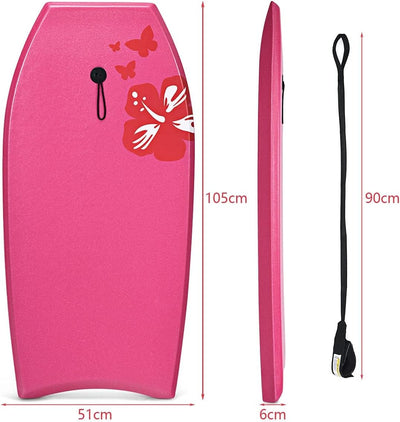 GYMAX Surfbrett 105 x 51 cm, Schwimmbrett mit Zugseil, max. Belastung: 85 kg, Bodyboard Surfboard mi