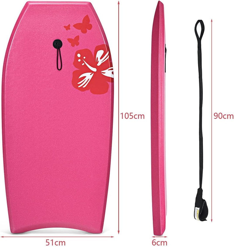 GYMAX Surfbrett 105 x 51 cm, Schwimmbrett mit Zugseil, max. Belastung: 85 kg, Bodyboard Surfboard mi