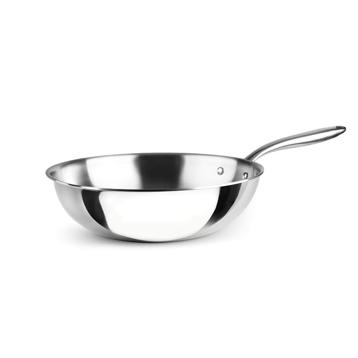 LACOR - 60898 Trichef Wok 28 cm, Edelstahl 18/10 und Aluminium 1060, dreilagig, Gusseisengriff, indu