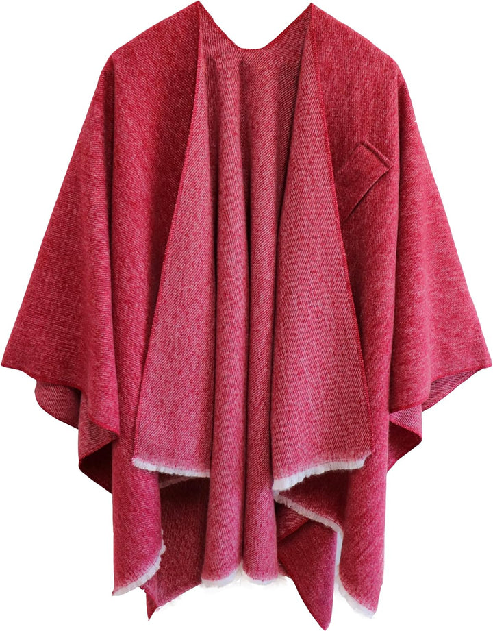 Shmily Girl Poncho Damen Strick Reversibel Cape Decke Elegant Warme Schultertuch Gestrickter Schal M