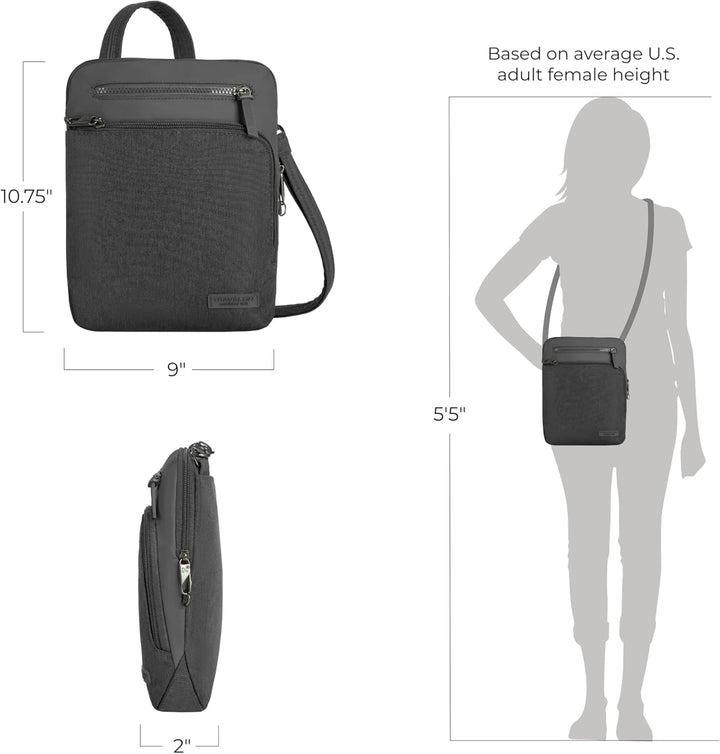 Travelon Unisex Diebstahlschutz Metro Small Crossbody Umhängetasche 9.75 x 10.75 x 2 Grau, 9.75 x 10