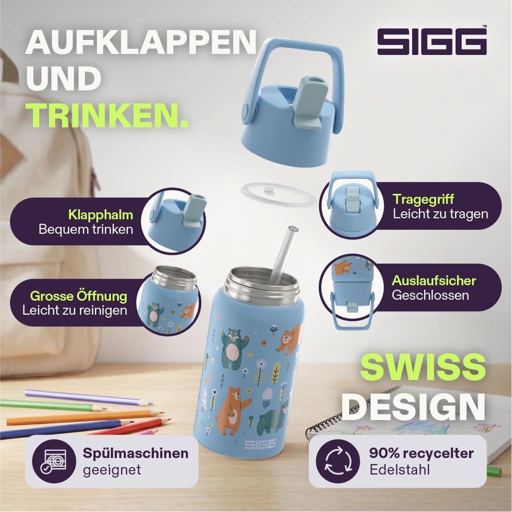Sigg - Edelstahl Trinkflasche Kinder - Shield FLIP Wild Bear - Auslaufsicher - Federleicht - BPA-fre
