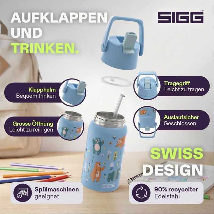 Sigg - Edelstahl Trinkflasche Kinder - Shield FLIP Wild Bear - Auslaufsicher - Federleicht - BPA-fre