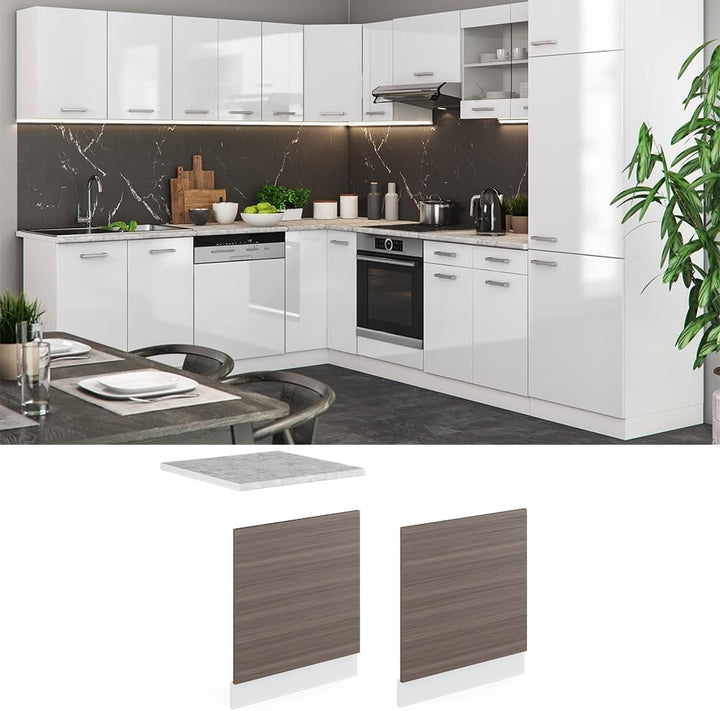 Vicco Frontblende R-Line, Grau/Weiss, 60 cm ohne Arbeitsplatte Grau Geschirrspülerblende 60cm ohne A