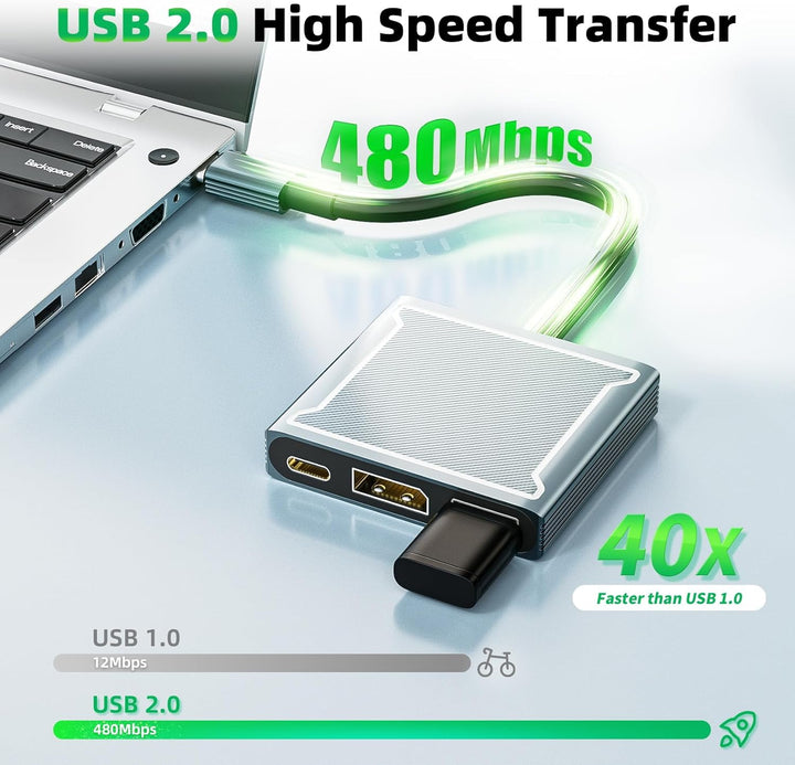 BolAAzuL 3-in-1 USB-C auf DisplayPort Multiport-Adapter, 1 DP 1.4 + 1 USB 2.0 + 1 PD, 8K 60 Hz/100 W