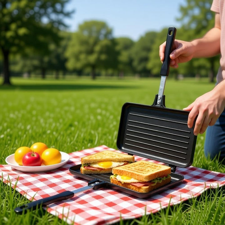 Sandwichmaker Camping, Aluminium Doppelseitige Sandwich Bratpfanne Antihaft Toastpfanne mit Hitzebes