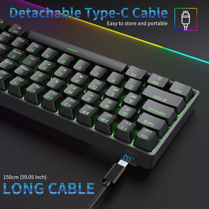 Dierya DK61se Gaming Tastatur,60% Prozent Mechanische Tastatur mit Blue Clicky Switch,Ultra-Compact