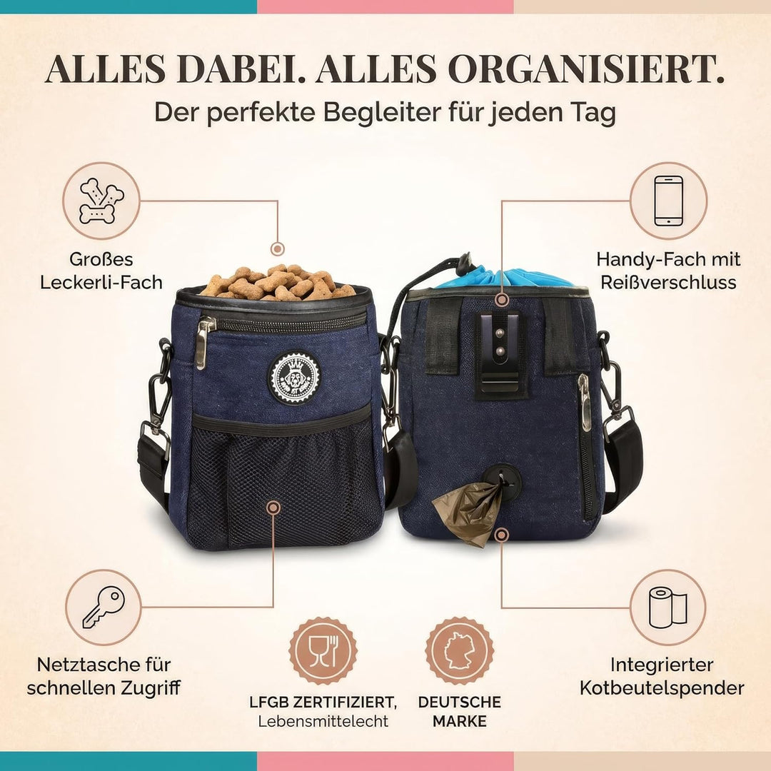 HUND IST KÖNIG® Premium Leckerlibeutel für Hunde - der Alleskönner - Robuster Futterbeutel Hunde mit