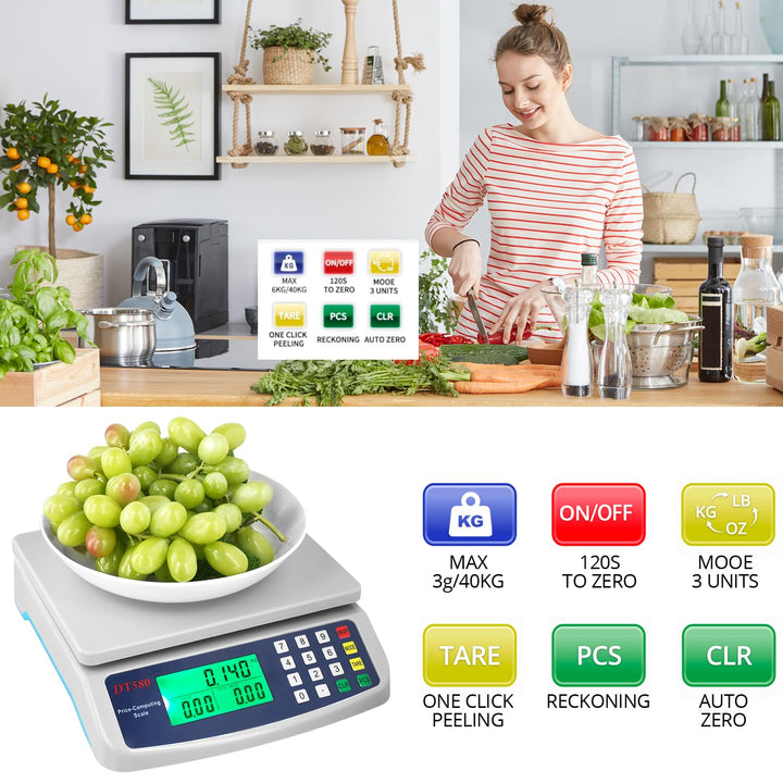 QWORK® Elektronische Küchenwaage 40 kg, digitale küchenwaage mit LCD-Display, Batterien nicht enthal