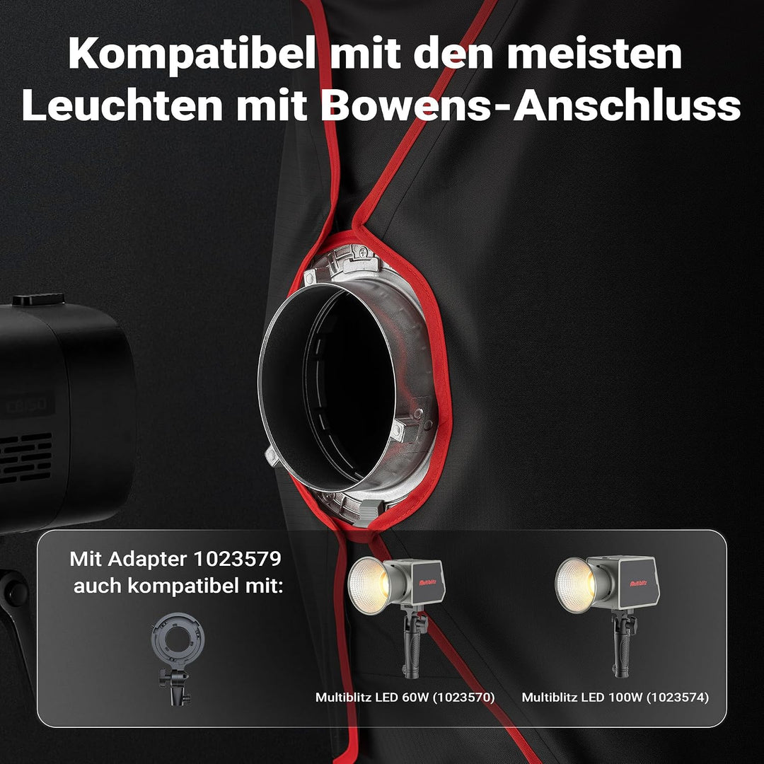 Multiblitz Softbox SF-60x90 Bowens mit Grid und Diffusoren, Lichtformer für Studioblitz und LED Daue
