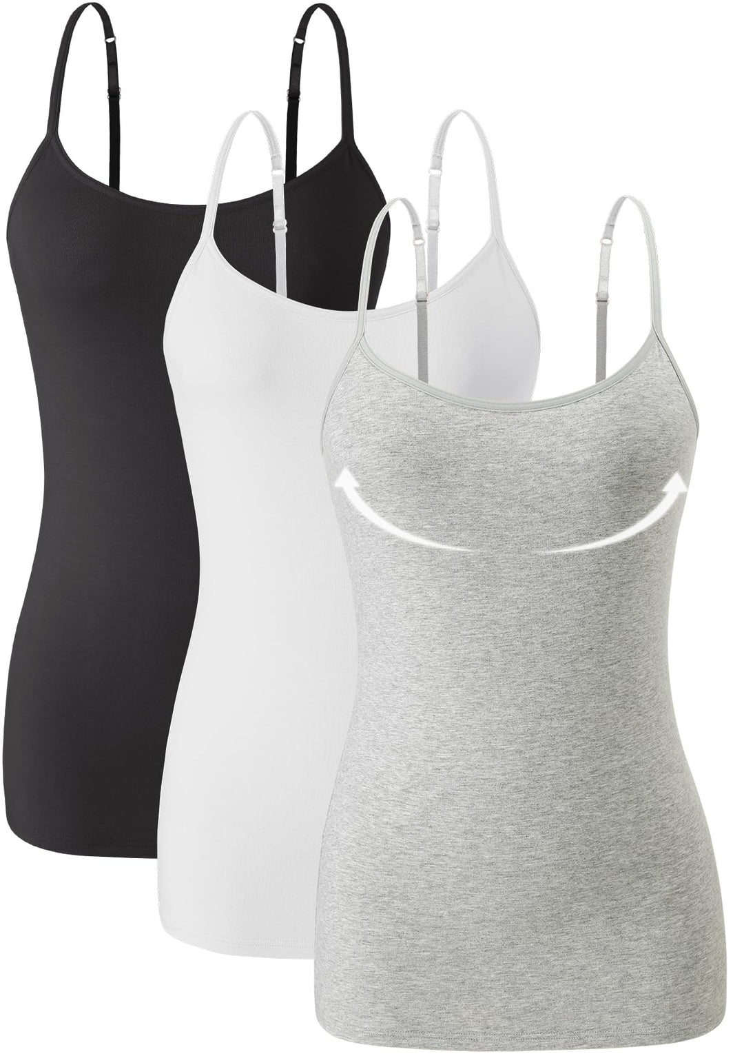 Knuffnee Damen Baumwolle Unterhemd Regal BH Unterhemden Verstellbaren Spaghetti Top 3er Pack XXL Sch