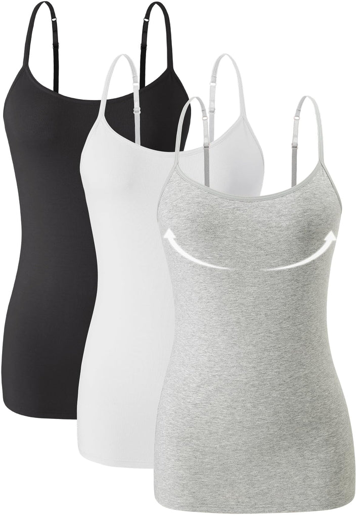 Knuffnee Damen Baumwolle Unterhemd Regal BH Unterhemden Verstellbaren Spaghetti Top 3er Pack XXL Sch