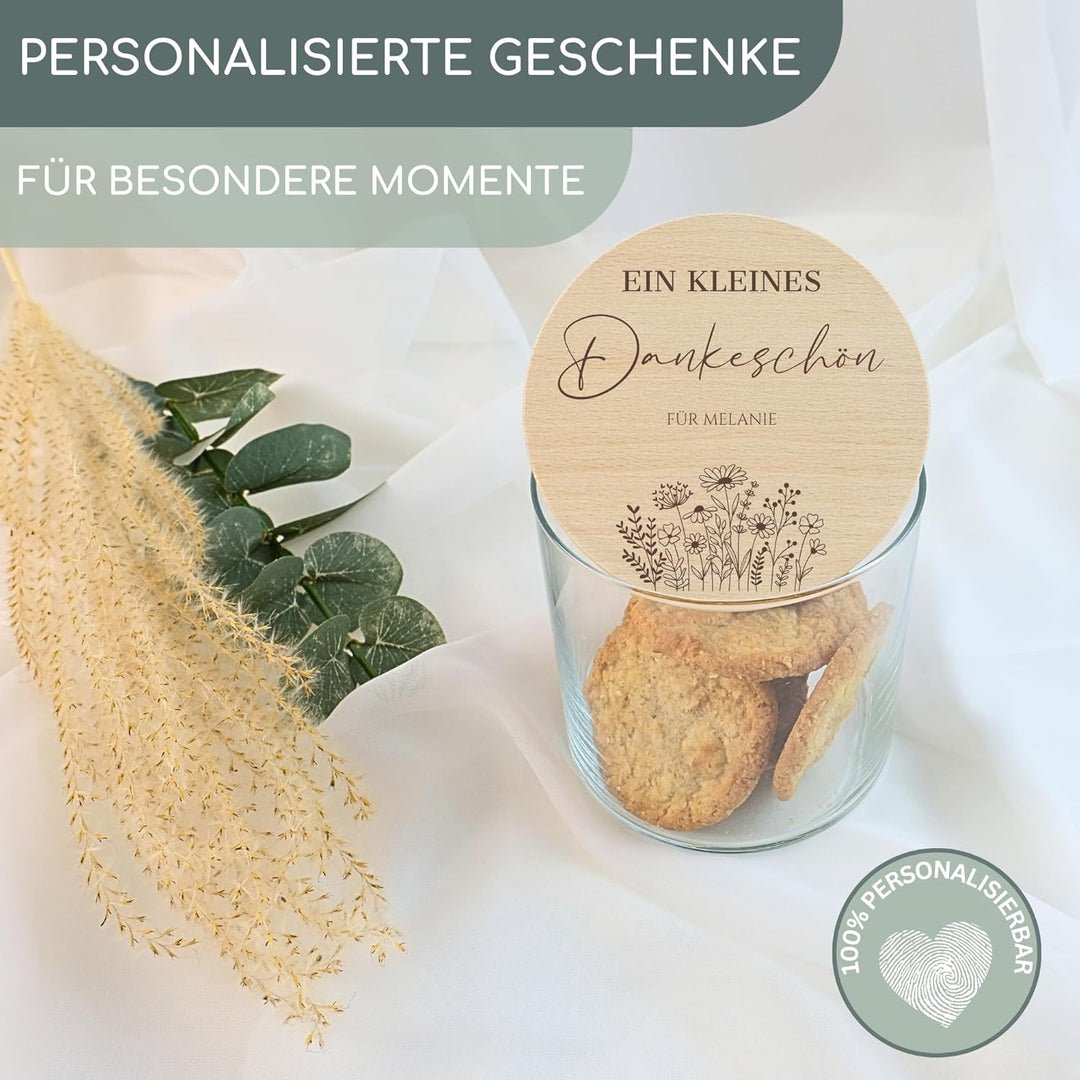 Vorratsgläser mit Deckel personalisiert mit Gravur, kleine Geschenke, Keksdose personalisiert, Danke