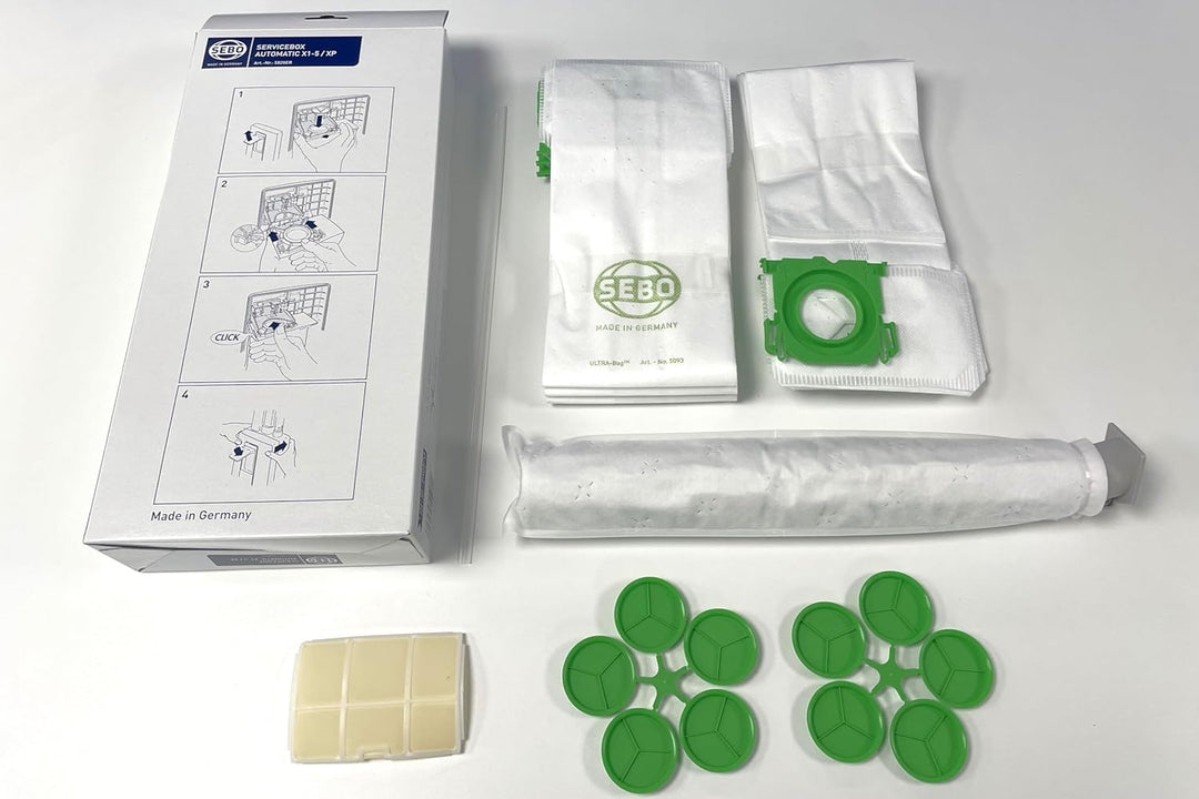 SEBO 5828ER Service-Box für X-Serie (X1, X2, X3, X4, X5) mit 8 Filterbeuteln, 1 Abluftfilter, 1 Elek