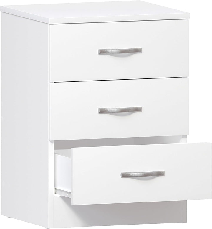 Vida Designs Schrank, weiss, 3 Schubladen, Nachttisch, Metallgriffe und -schienen, silberfarben, 47