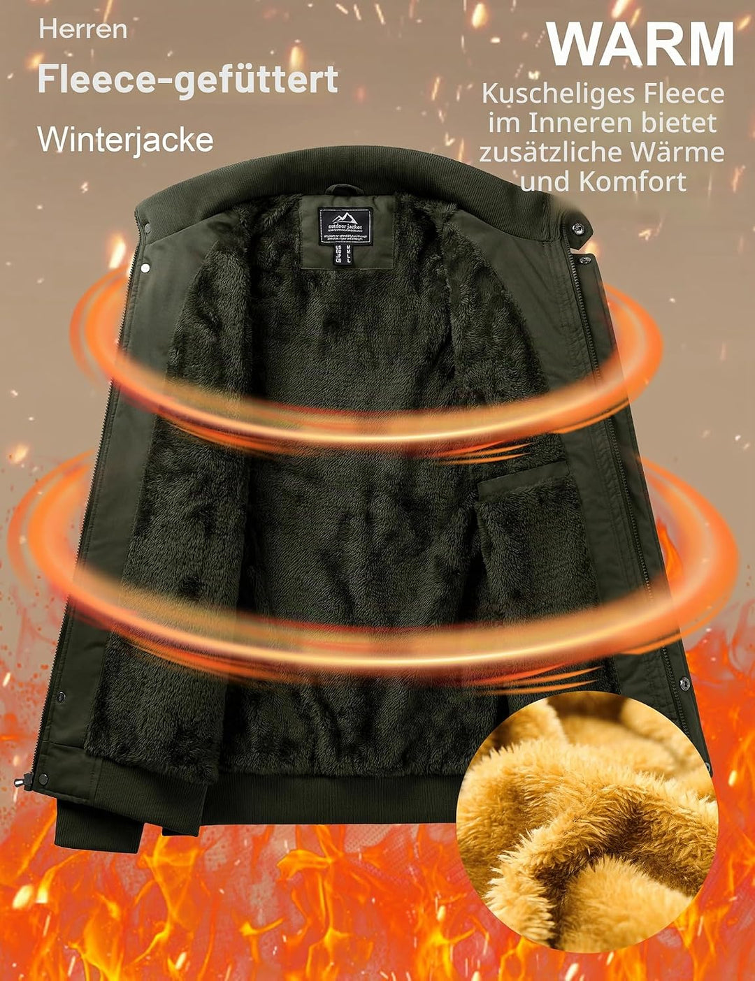 MAGCOMSEN Herren Warm Gefüttert Winterparka Cargo Army Jacke Fleece Casual Übergangsjacke Baumwolle
