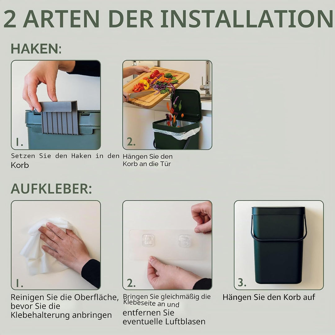 Perfetto Nasslauf/Bioabfall zum Aufhängen - GINO - 12 lt. - Waldgrün