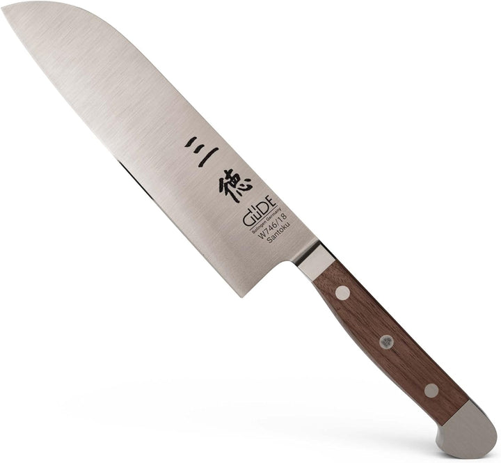 GÜDE Solingen - Santoku Messer geschmiedet, 18 cm, Walnussholz, ALPHA WALNUSS, Doppelkropf, Handmade
