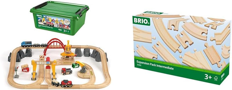 BRIO Bahn 33097 - Frachten Set Deluxe & Bahn 33402 - Mittleres Schienensortiment Bundle mit Mittlere