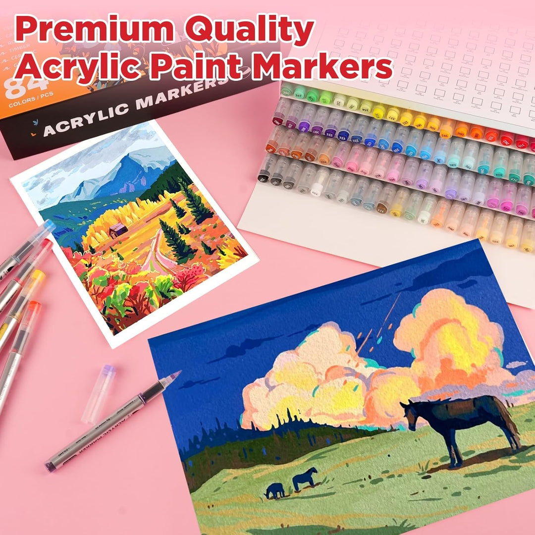 ABEIER 84 Farben Acrylstifte für Steine Wasserfest Brush Tip Acrylic Pens Set, Acrylmarker Schnelltr