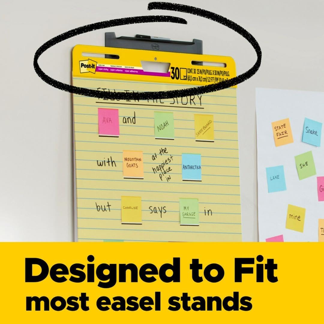 Post-it Super Sticky Staffelei-Block, 63,5 x 76,2 cm Blatt, gelbes Papier mit Linien, 30 Blatt/Block