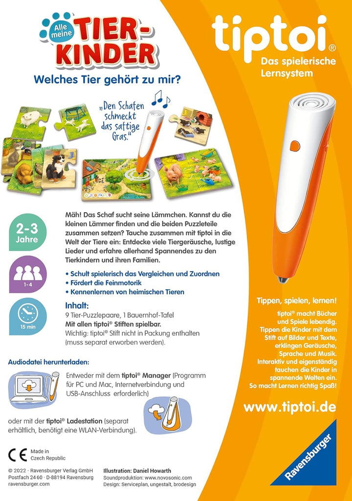 Ravensburger tiptoi Ladestation 00111 - lädt Akku und Audiodateien & tiptoi 00108 - Alle Meine Tierk
