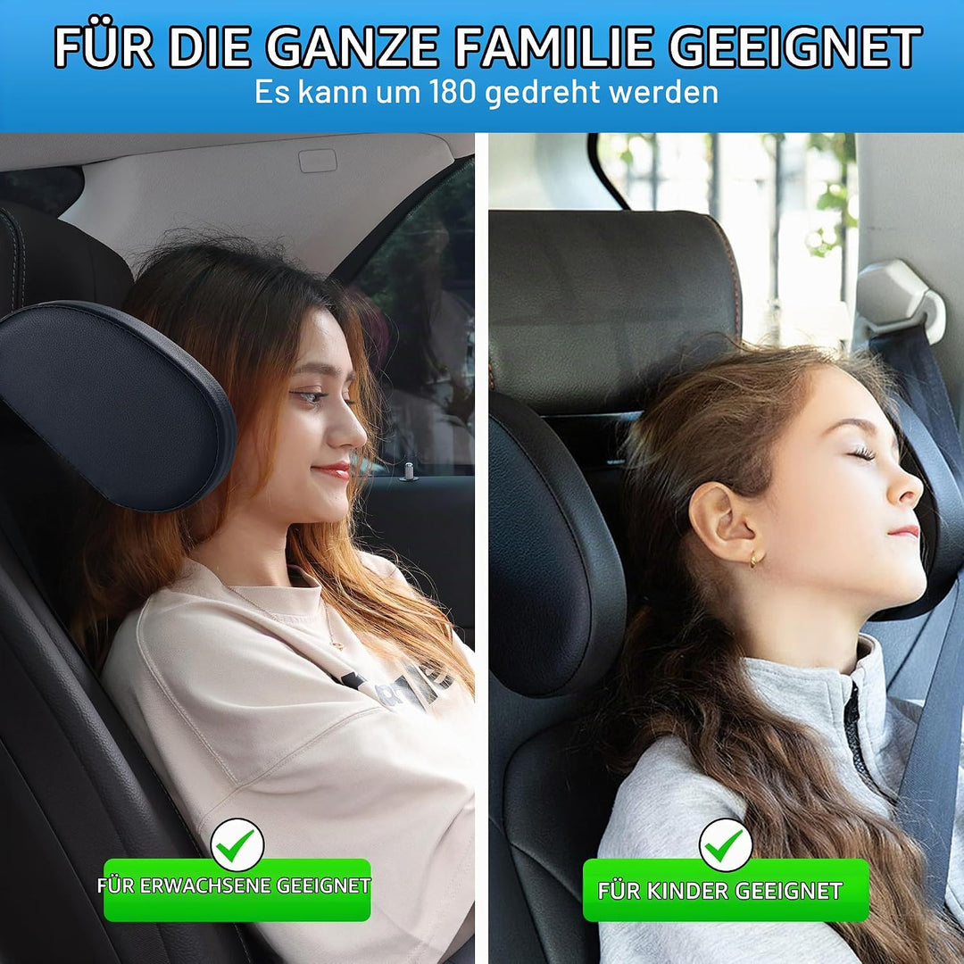 2 Pack KopfstüTze Auto Kinder, 180 Grad Verstellbares Atmungsaktiv Leder Nackenstütze Auto,Nackenkis