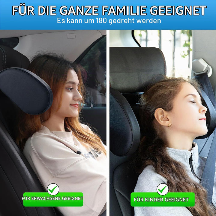 2 Pack KopfstüTze Auto Kinder, 180 Grad Verstellbares Atmungsaktiv Leder Nackenstütze Auto,Nackenkis