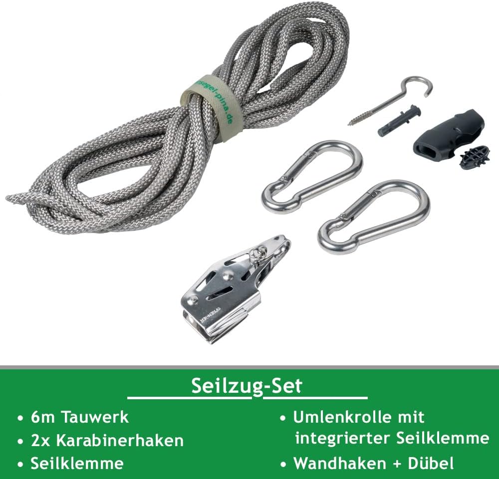 Pina DESIGN seit 1979 - Sonnensegel Seilzug Set - wandseitig, für Wandhalter/Profi Spannsystem zum S
