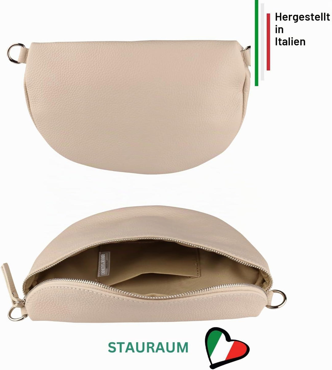MIRROSI® Bauchtasche Damen, Echtleder, Made in Italy, Umhängetasche, Brusttasche, Crossbody Bag (1 T