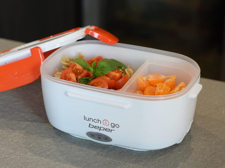 BEPER Lunch & Go - Wärmende Lunchbox, tragbarer elektrischer Speisenwärmer, 2 herausnehmbare Behälte