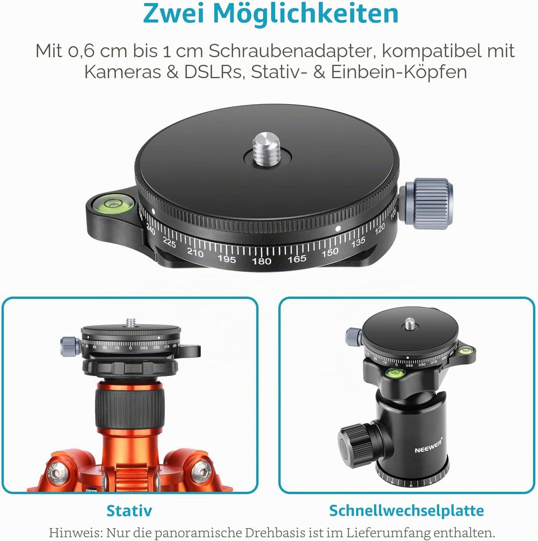 Neewer Kamera-Panorama-Schwenkfuss mit Stilplatte, 3/8-Zoll-Schraube, Aluminiumlegierung, Panorama-K