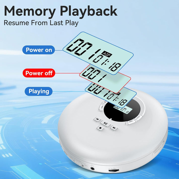 Gueray CD Spieler Tragbarer CD-Player Persönliche CD Players mit Kopfhörer LCD Display Anti-Skip Sch