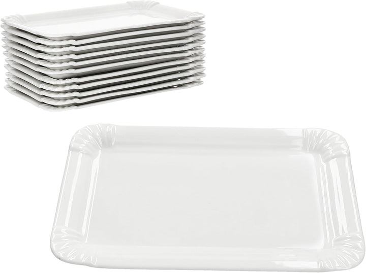 MamboCat 12er Set Pur Pappteller aus Porzellan I (LxB) 20x12,8cm I rechteckige Teller mit Papp-Optik
