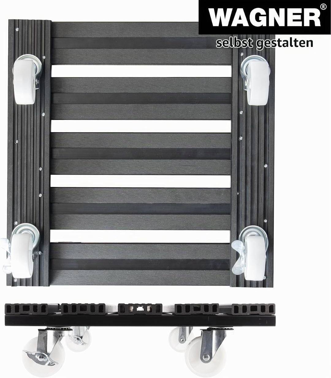Wagner Pflanzenroller WPC 38,5 x 38,5 x 11 cm I Blumenroller für Aussenbereich + Innenbereich I Kübe
