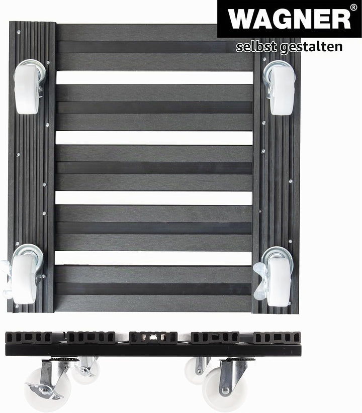 Wagner Pflanzenroller WPC 38,5 x 38,5 x 11 cm I Blumenroller für Aussenbereich + Innenbereich I Kübe
