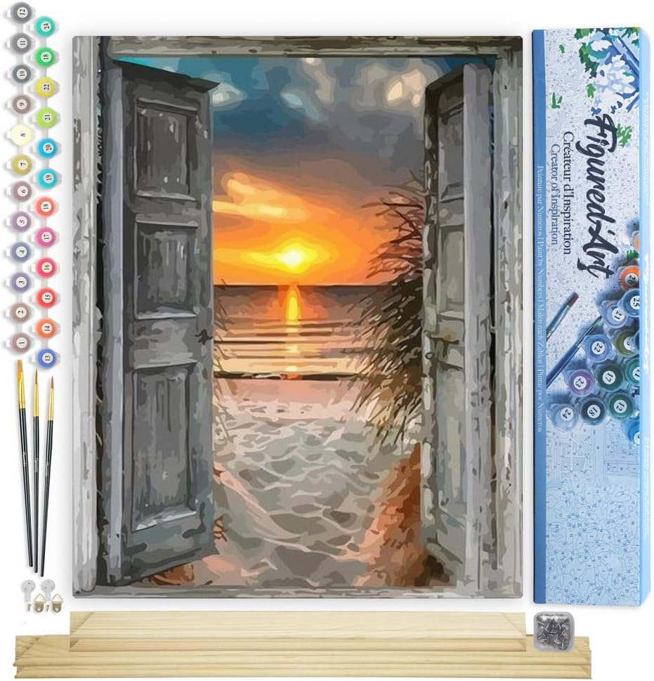 Figured'Art Malen Nach Zahlen Erwachsene Mit Rahmen Tor zum Meer - Paint by Numbers Basteln DIY Bast