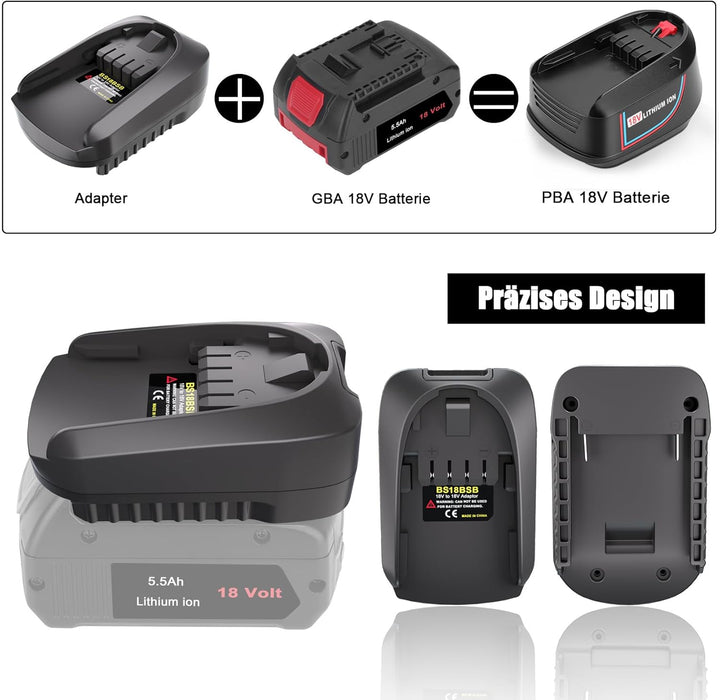 für Bosch 18V Batterie-Adapter, für Bosch Professional Stystem Akku GBA 18V BAT609 BAT6100 BAT618 ar