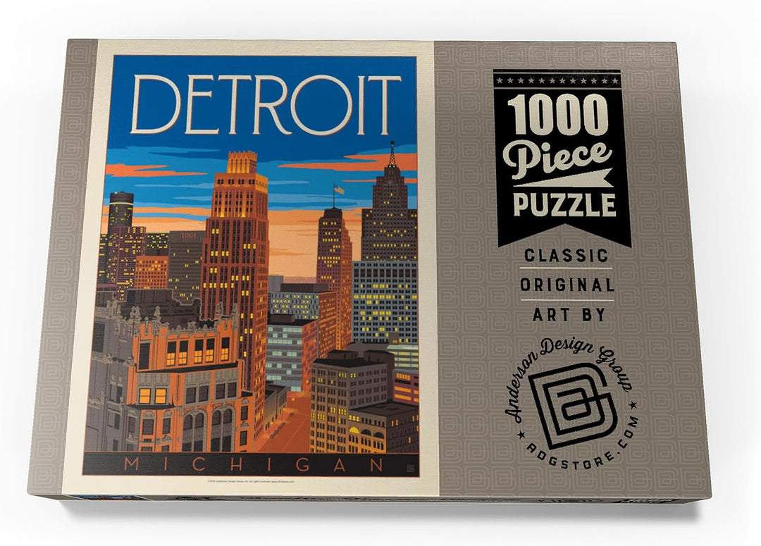 Detroit, MI: Skyline, Vintage Poster - Premium 1000 Teile Puzzle - MyPuzzle Sonderkollektion von And