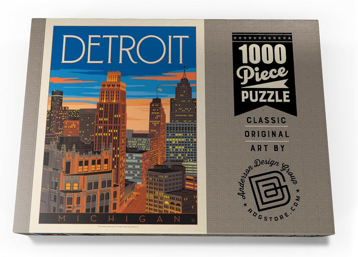 Detroit, MI: Skyline, Vintage Poster - Premium 1000 Teile Puzzle - MyPuzzle Sonderkollektion von And