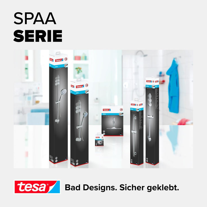 tesa SPAA Duschstange, verchromt, Duschkopfhalter höhenverstellbar, inkl. Klebelösung, Länge der Sta