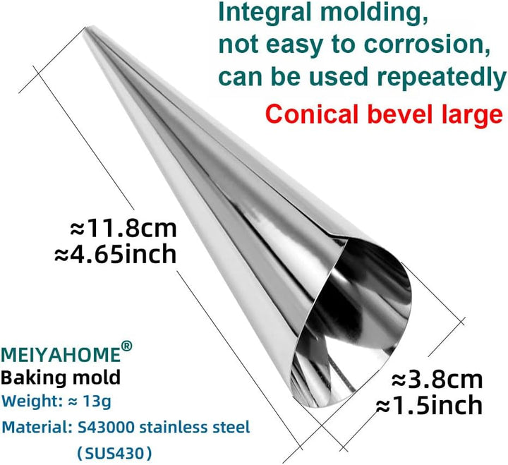 6 Stück Backkegel, 12 cm, Edelstahl, Spiralförmig, Croissant-Röhren, Horn, Brot, Gebäck, Kuchenform,