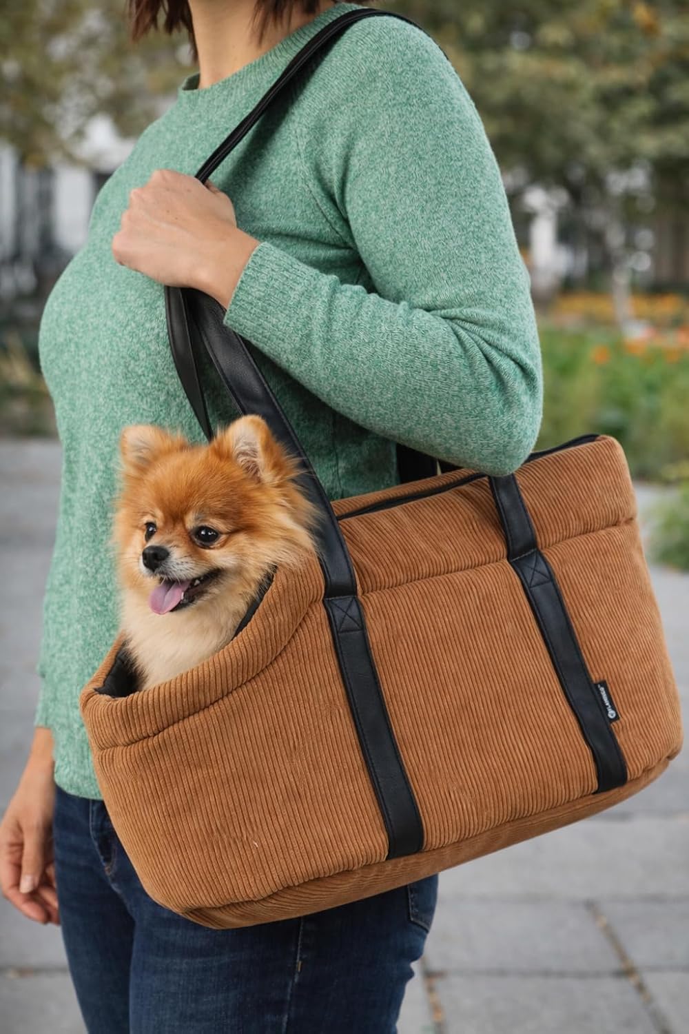 Hundetasche - Tragetasche Alessia Braun – 46x23x25cm – Polyester mit Rippcord – Öffnung Oben – herau