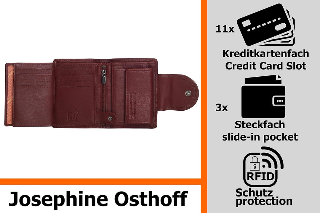 Josephine Osthoff Geldbörse Damen Wiener Schachtel, Platz für 11 Karten, Minibrieftasche mit Münzfac