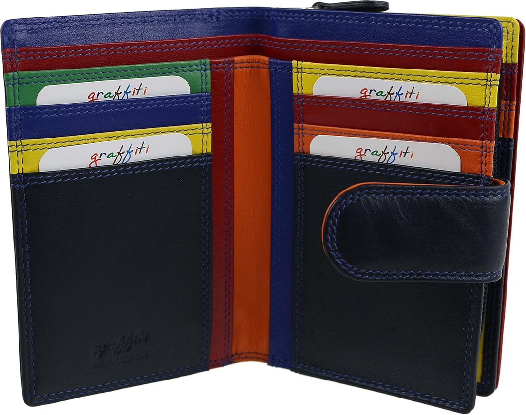 Golunski Ladies Tab b枚rse mit Umschlag aus Leder, Graffiti, Geschenkbox, Blau - Mitternachtsblau - G