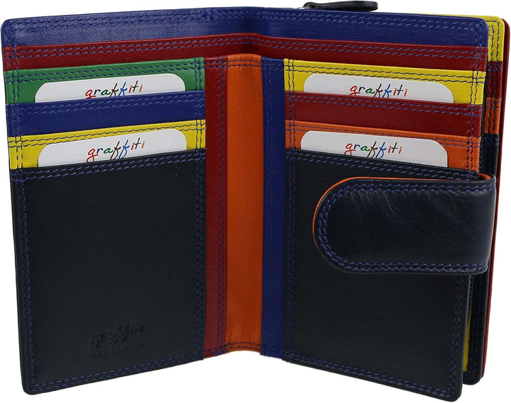 Golunski Ladies Tab b枚rse mit Umschlag aus Leder, Graffiti, Geschenkbox, Blau - Mitternachtsblau - G