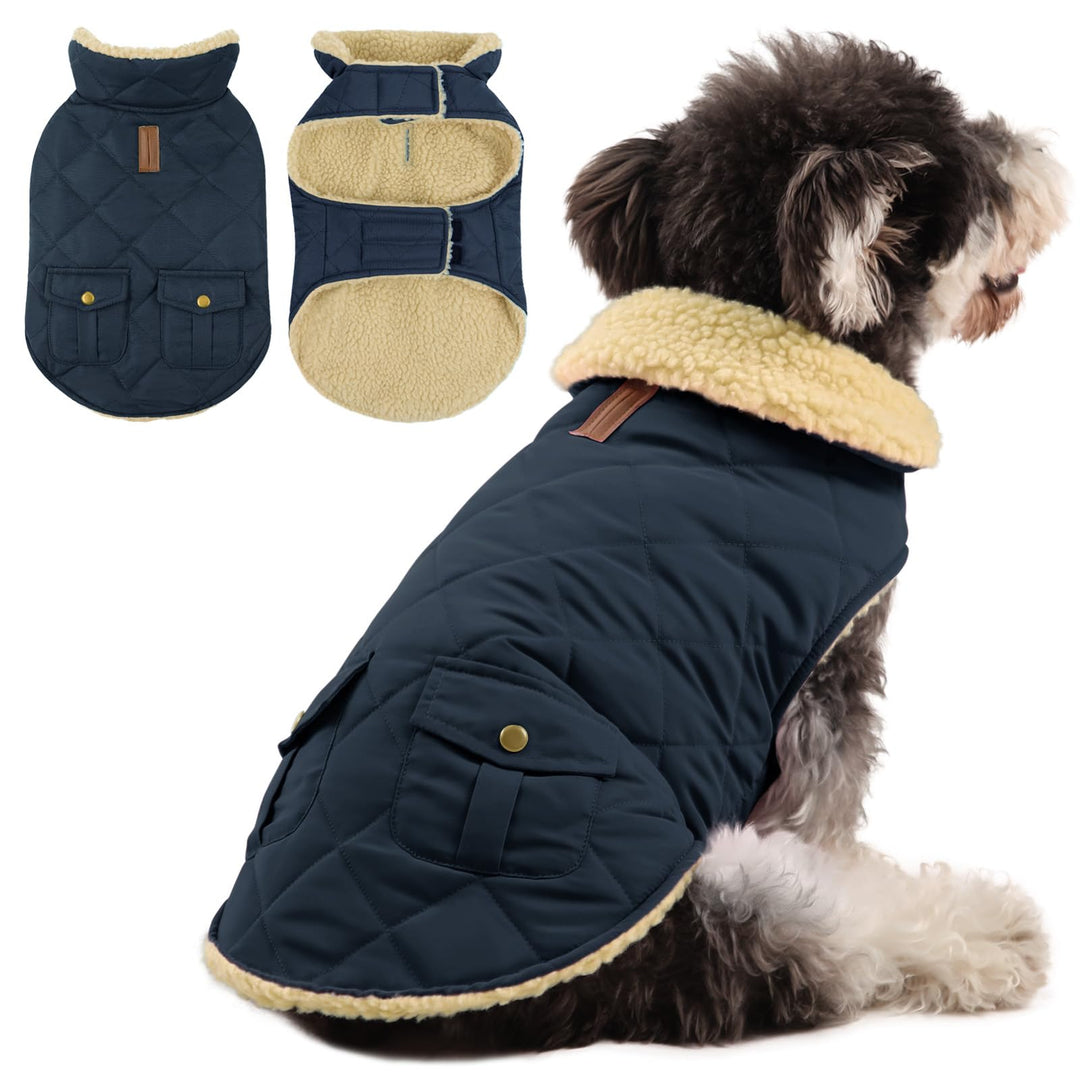Queenmore Wintermantel Hund Wasserdicht Hundemantel Winter Kleine Hunde Small Blau, Small Blau